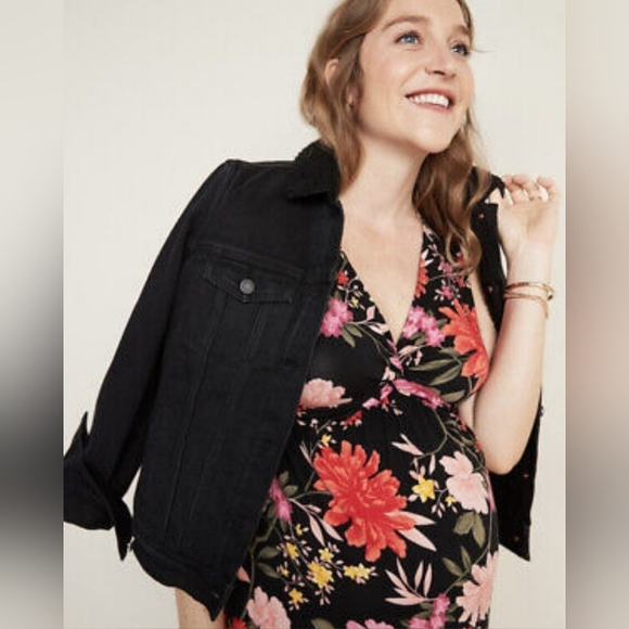 Old Navy || Maternity Midi Dress, Medium, Black Floral - Picture 2 of 4